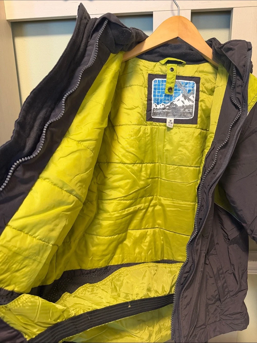 The Children's Place Charcoal and Lime Hooded Puffer Jacket